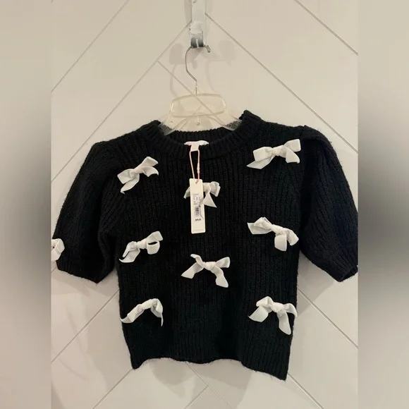 NWT GB Girls Bow Detail Sweater Black/White Size: 8/10 - Picture 1 of 4
